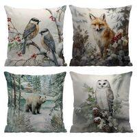 Ayxvt Winter Christmas Pillow Covers 18x18 Set of 4, Woodland Animals Decor, Farmhouse Winter Forest