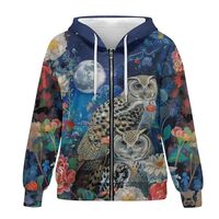 Showudesigns Cute Owl Zip Hoodies for Women Lightweight Zip Up Jacket Size L Long Sleeve Hooded Swea