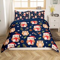 Feelyou Merry Christmas Owl Bedding Set Full Size 3D Animal Printed Comforter Cover Set Bird Decor D