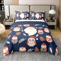 Feelyou Xmas Owl Santa Claus 100% Cotton Duvet Cover Queen Size Merry Christmas Cartoon Owls Bedding