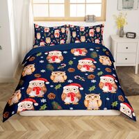 Feelyou Merry Christmas Owl Bedding Set Twin Size 3D Animal Printed Comforter Cover Set Bird Decor D