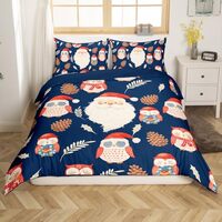 Feelyou Xmas Owl Santa Claus Duvet Cover King Size Merry Christmas Cartoon Owls Bedding Set 3D Anima