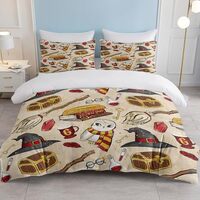 SOULZZZ Beige Magic Queen Duvet Cover Treasure Box Wizard Hat Owl Broom Bedding Set for Women Girls 