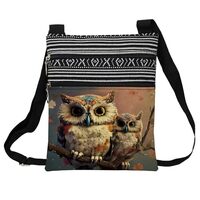 LiuenMgg Vintage Owl Messenger Bag Small Ethnic Pattern Printed Adjustable Strap Crossbody Zipper Ba