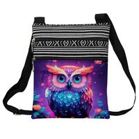 LiuenMgg Magic Owl Messenger Bag Small Ethnic Pattern Printed Adjustable Strap Crossbody Zipper Bag 