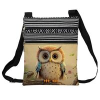 LiuenMgg Lovely Owl Messenger Bag Small Ethnic Pattern Printed Adjustable Strap Crossbody Zipper Bag