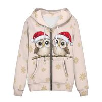 TOFRIMADE Womens Christmas Hoodies Zip Up Hoodie Cute Owl Sweatshirts Oversize Hooded Sweatshirt Cau