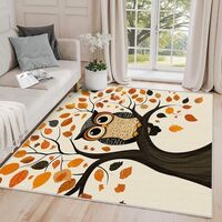 Yoozitrees Owl Rug Classroom - Owl Rug, 5x7 Rug, Autumn Leaf Cartoon Animal Area Rug, Fall Leaves Cu