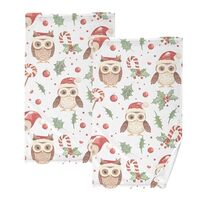 ALAZA Christmas Hand Towels for Bathroom Towel Set of 2, Owl Txmas Kitchen Towels 100 Percent Cotton
