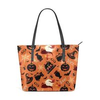 Yasala Halloween Top Handle Bag for Women Jack-o-lantern Ghost Owl Castle Vegan Leather Lady Purse S