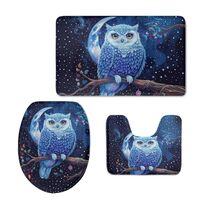 HUGS IDEA Blue Owl Moon Print 3 Piece Bath Rug Set with Non Slip Contour Rug Pedestal Mat and Toilet