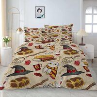 ARIGHTEX Beige Magic Queen Duvet Cover Set Treasure Box Wizard Hat Owl Broom Premium Luxury Bedding 