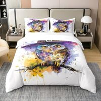 Feelyou 3D Owl Duvet Cover 100% Cotton Set Cartoon Cute Owl Bedding Set Twin Size for Teens Boys Gir