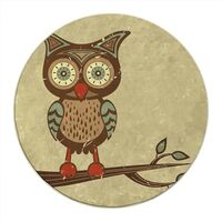 Owl Round Rug 2 FT Brown Cream Red Teal Chair Mat for Hard Floors Kitchen Circular Personalized Carp