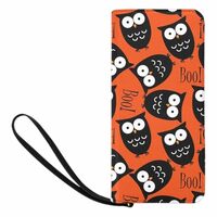 Sepmxagt Unisex Bifold Wallet Halloween Colorful Owls Card Holder with Wristlet Bifold Zipper Pocket