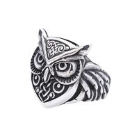 Vintage Stainless Steel Nordic Owl Head Rings For Men Women Viking Animal Ring Amulet Jewelry Gifts-