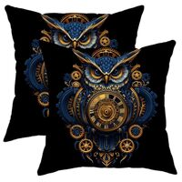 Owl Pillow Covers Set of 2, Blue Steampunk Decorative Throw Pillows Case, Autumn Home Decor for Sofa