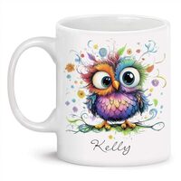 Personalized Awesome Owl Cup, Beautiful Cartoon Animal Coffee Mug, Customized Name White Cup, Celebr