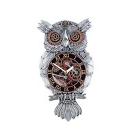 YJSG Wall Clock Owl,Steampunk Owl Wall Clock Imitation Metal Wall Clock Hand-Painted Carving Resin W