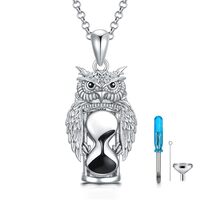 PELOVNY Owl Urn Necklace 925 Sterling Silver Hourglass Ashes Pendant Owl Cremation Jewelry for Mothe