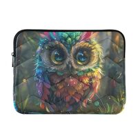 Quilted Laptop Sleeve Owl with Colorful Feather Waterproof Briefcase Bag 12 Inch Laptop Sleeve