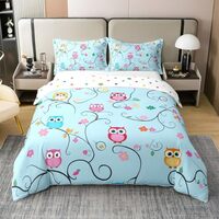 Erosebridal Cute Owl 100% Cotton Duvet Cover Queen Size, Vines Florals Birds Comforter Cover for Bed