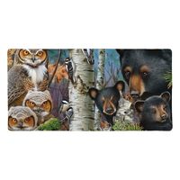 Black Bears and Owls Collage Large Gaming Mouse Pad Desk Mat with Stitched Edges, Non-Slip Base for 