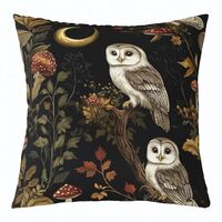 Erosebridal Owl Cushion Case 16x16 Inch, Red Mushroom Crescent Moon Throw Pillow Cover, Branch Bush 