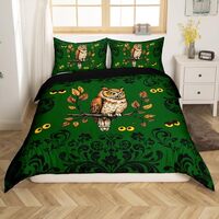 Erosebridal Halloween Owl Bedding Set King Black Green Boho Damask Comforter Cover Vintage Baroque G