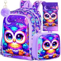 3PCS Backpack for Girls, 16" Kids Owl Preschool Bookbag with Lunch Box，Cute Animal Water Resi