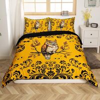 Erosebridal Halloween Owl Comforter Cover Twin Boho Damask Gothic Bedding Set Boho Vintage Baroque F
