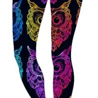 Sister Amy Women's High Waist Pattern Printed Elastic Footless Tights Leggings F-Owls 3X-Large