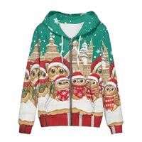 GLUDEAR Womens Zip Up Hoodies Ugly Christmas Graphic Print Casual Long Sleeve Oversized Sweatshirt O