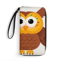 LKHDS Small Leather Bag with Wristlet Cute Big Brown Cartoon Owls Printed Genuine Leather Wallet for