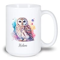 Personalized Name Owl Ceramic Mug, Animal Colorful Coffee Mug Cup, Owl Lovers White Mugs 11Oz 15Oz, 