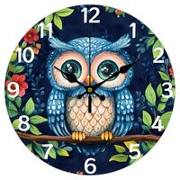 CHGCRAFT 12 Inch Owl Wall Clock Cartoon Owl Wooden Wall Clock Silent Non Ticking Wall Clock Silent M