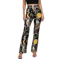 Flare Leggings for Women, Owl Moon Flowers Wide Leg Bell Bottom, Bootcut Yoga Pants with Tummy Contr