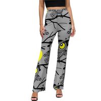 Flare Leggings for Women, Moon Owl - Gray Wide Leg Bell Bottom, Bootcut Yoga Pants with Tummy Contro