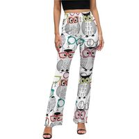 Flare Leggings for Women, Owl with Glasses Wide Leg Bell Bottom, Bootcut Yoga Pants with Tummy Contr