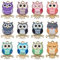 SUNNYCLUE 1 Box 48Pcs 12 Styles Alloy Owl Charm Bird Charms Bulk Golden Metal Colorful Painted Anima