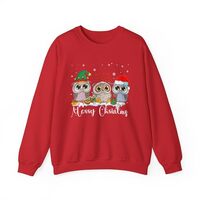 Kymhee Cute Owl Christmas Ugly Xmas Sweater Sweatshirt Red