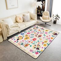 Erosebridal Cartoon Owl Area Rug 3x5, Kawaii Wildlife Non Shedding Rectangular Carpet, Animals Flowe