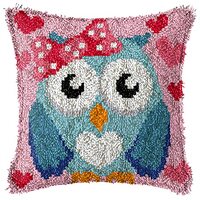 Howie's Latch Hook Kit, DIY Owl Pillow Crochet Yarn Kits for Adults, Color Preprinted Pattern E