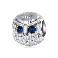 NINGAN 925 Sterling Silver Round Owl Charms Fit for European Bracelets and Necklaces Bead Dangle Cha