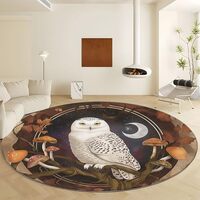 Washable Round Rugs 4' x 4' Round Area Rug, Cartoon Animal Snowy Owl Non Slip Circle Rugs 