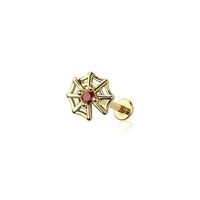 18GA 316L Stainless Steel Threadless Push-In Red Center Crystal Spiderweb Top Flat Back Stud (Gold T