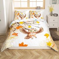 Erosebridal Owl Duvet Cover Queen,Thanksgiving Fall Leaves Bedding Sets for Kids Boys Girls Autumn B