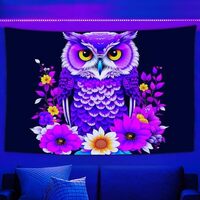 MZERSE Blacklight Tapestry, UV Reactive Compatible with Owl Flowers Purple Tapestries, Glow In The D