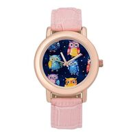 Colorful Owls and Dots Wrist Watches for Women Pink Leather Band Watch Fashion Three-Hand Watch Gift