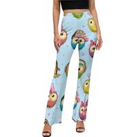 Cute Cartoon Colorful Owls Flare Leggings for Women - High Waist Bell Bottoms, Flare Yoga Pants for 
